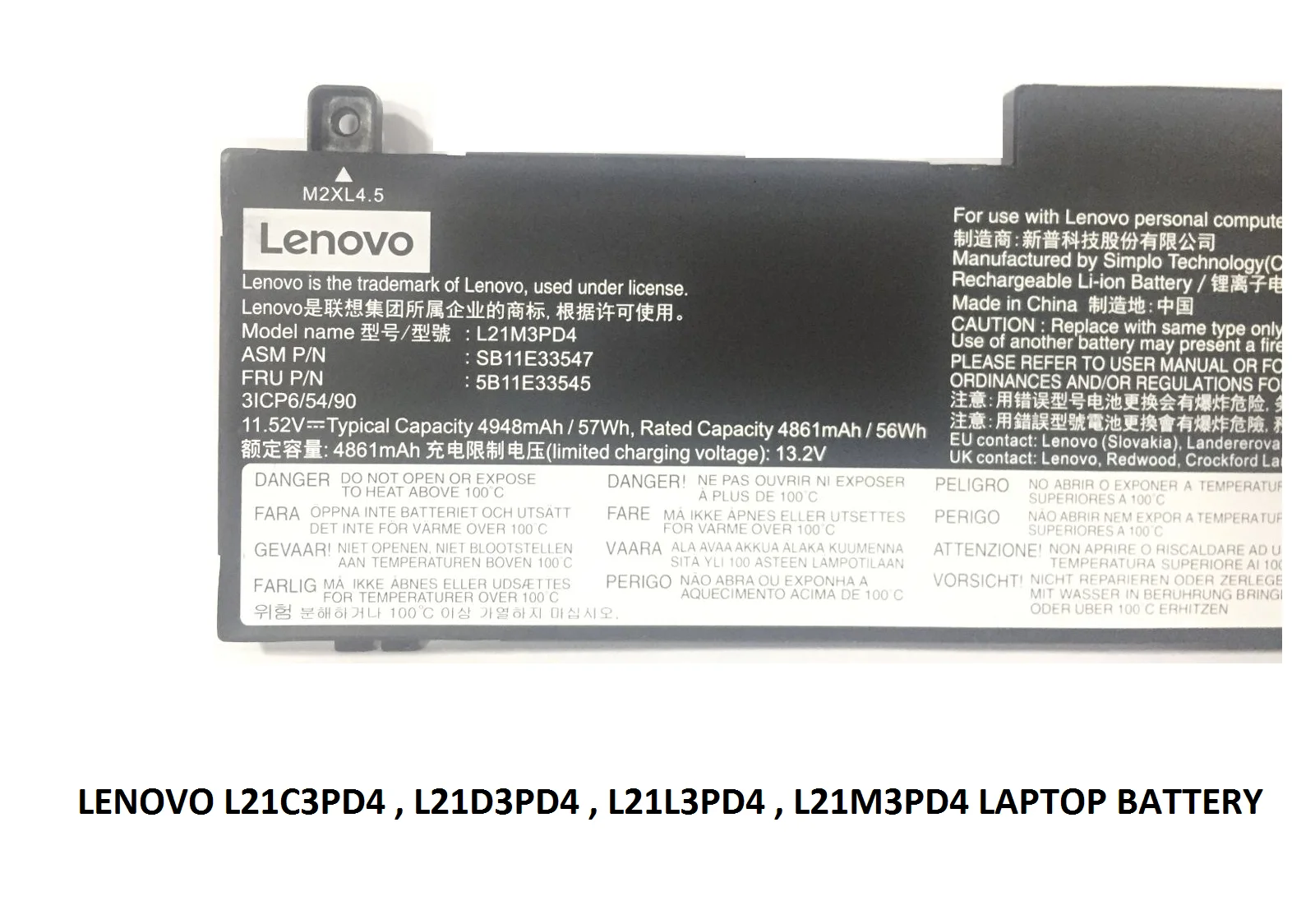 LENOVO 5B11E33545 SB11E33547 5B11E33552 SB11E33549	SB11E33551 5B11E33553 – L21M3PD4 Genuine Original Laptop Notebook Battery