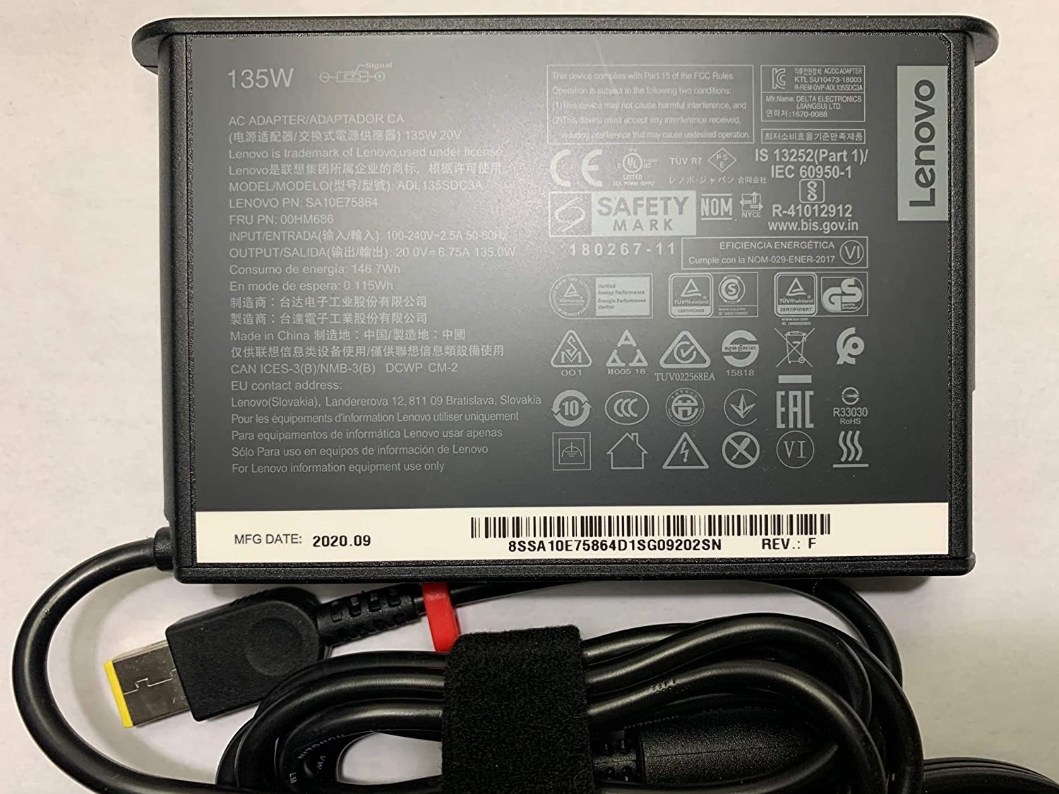 LENOVO  LAPTOP CHARGER 135W 20V 6.75A GENUINE Original Adapter Slim Tip ( USB  Square )