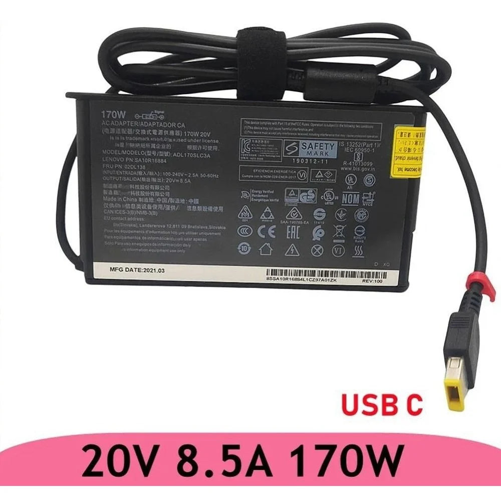 LENOVO LAPTOP CHARGER 170W 20V 8.5A GENUINE Original Adapter Slim Tip ( USB  Square )
