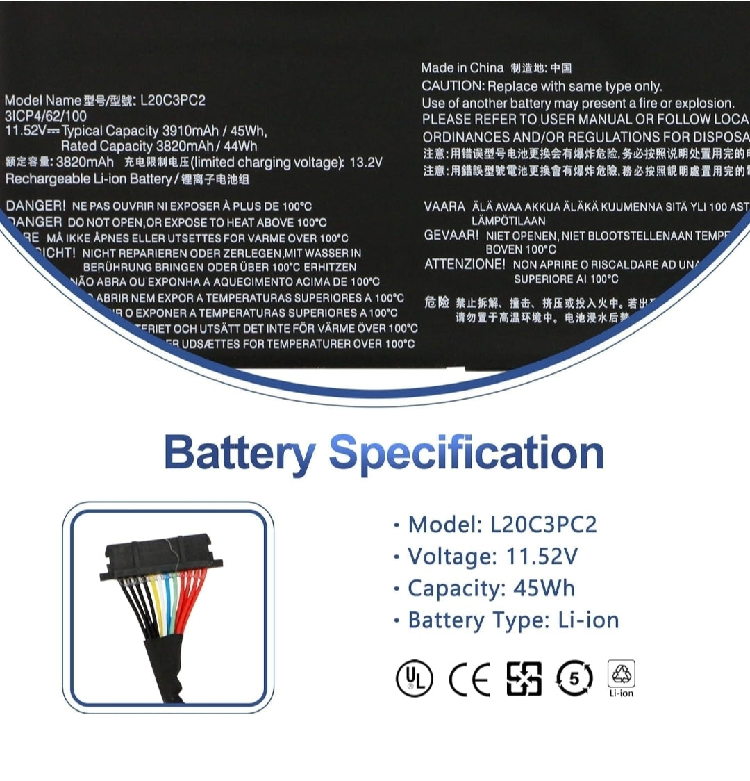 LENOVO L20C3PC2 – L20M3PC2 Original Laptop Notebook Battery (1 Yr Warranty)