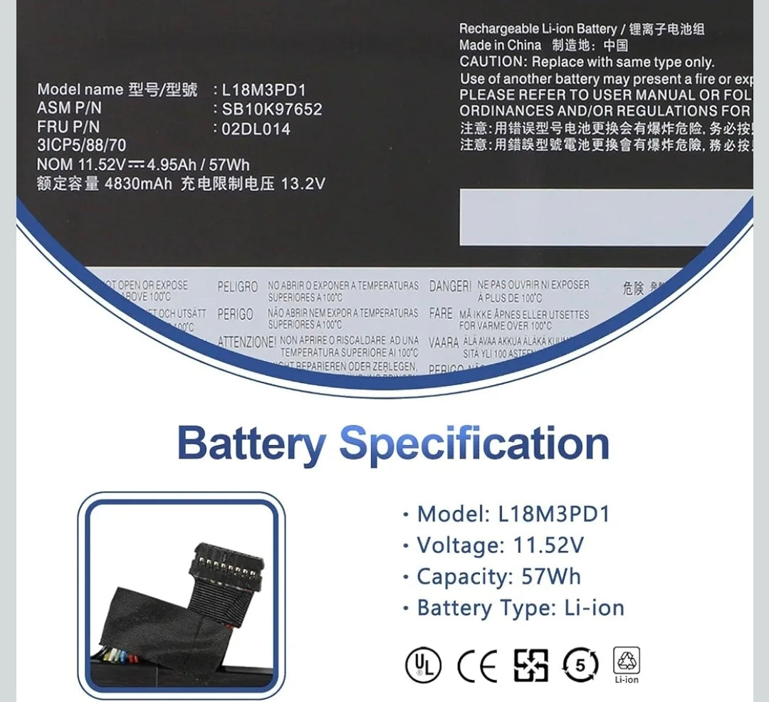 LENOVO 02DL014 - L18M3PD1 Original Laptop Notebook Battery (1 Yr Warranty)