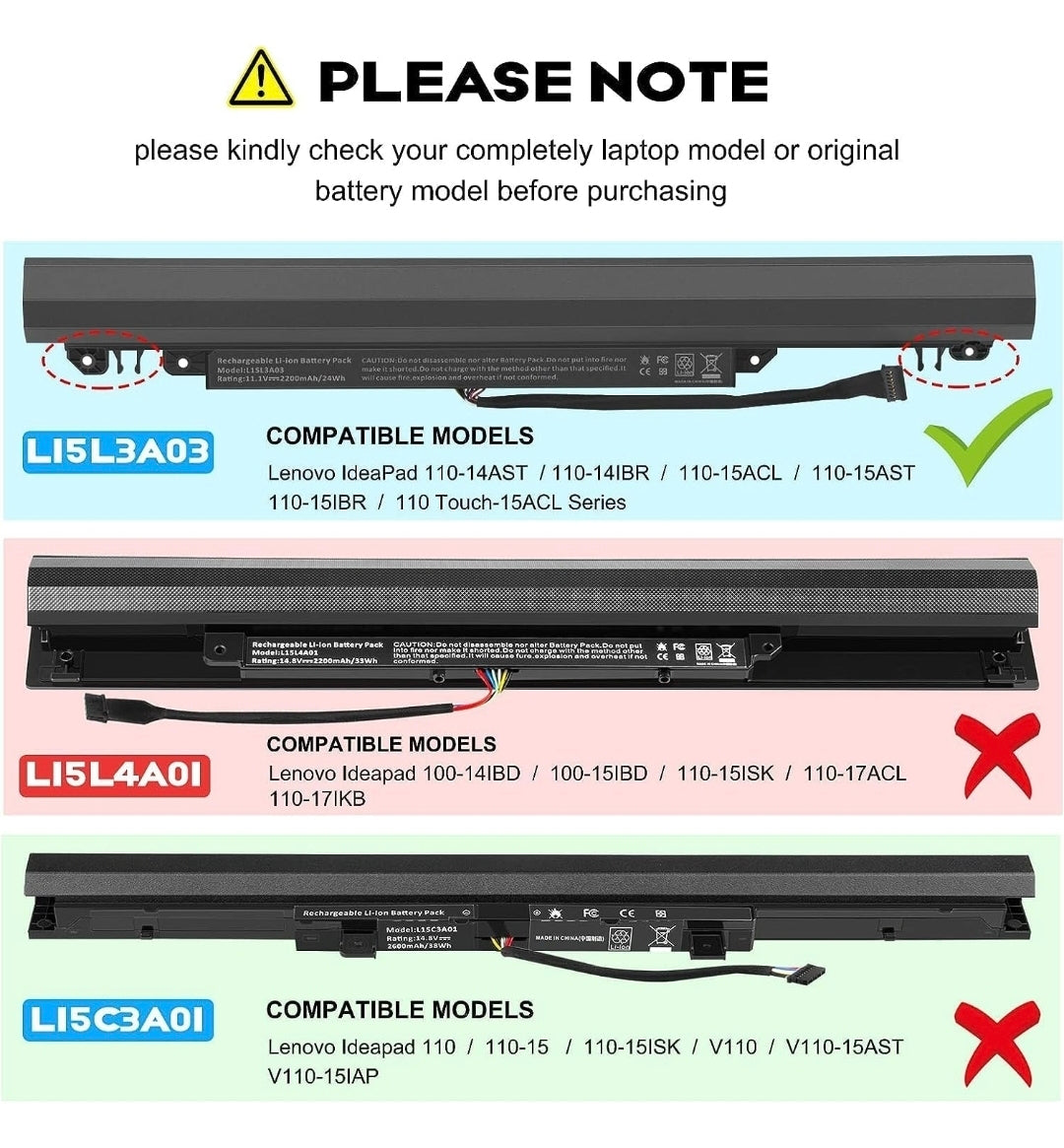 LENOVO IdeaPad 100 - L15S3A02 Original Laptop Notebook Battery (1 Yr Warranty)