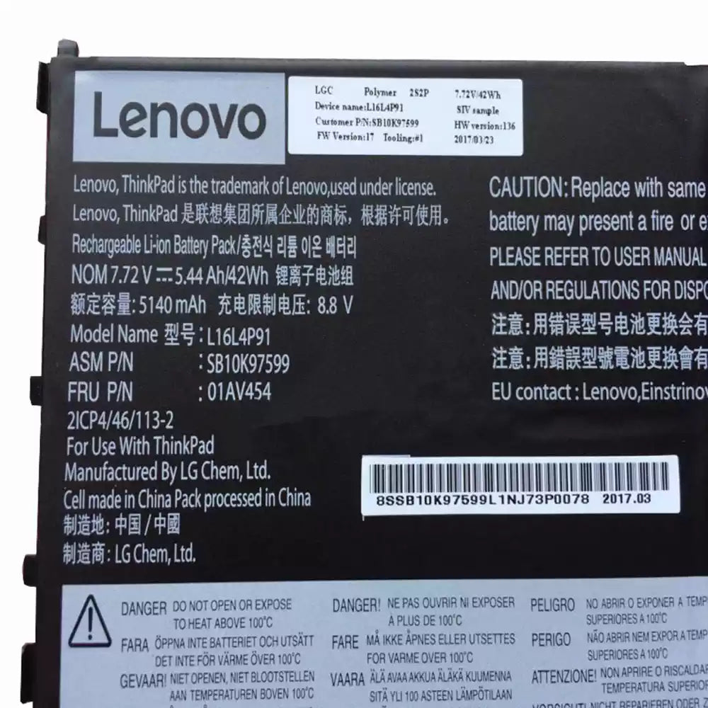 LENOVO ThinkPad X1 Tablet 3rd Gen - L16L4P91 Original Laptop Notebook Battery (1 Yr Warranty)