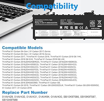 LENOVO ThinkPad X1 Carbon 2017 - 01AV429 Original Laptop Notebook Battery (1 Yr Warranty)