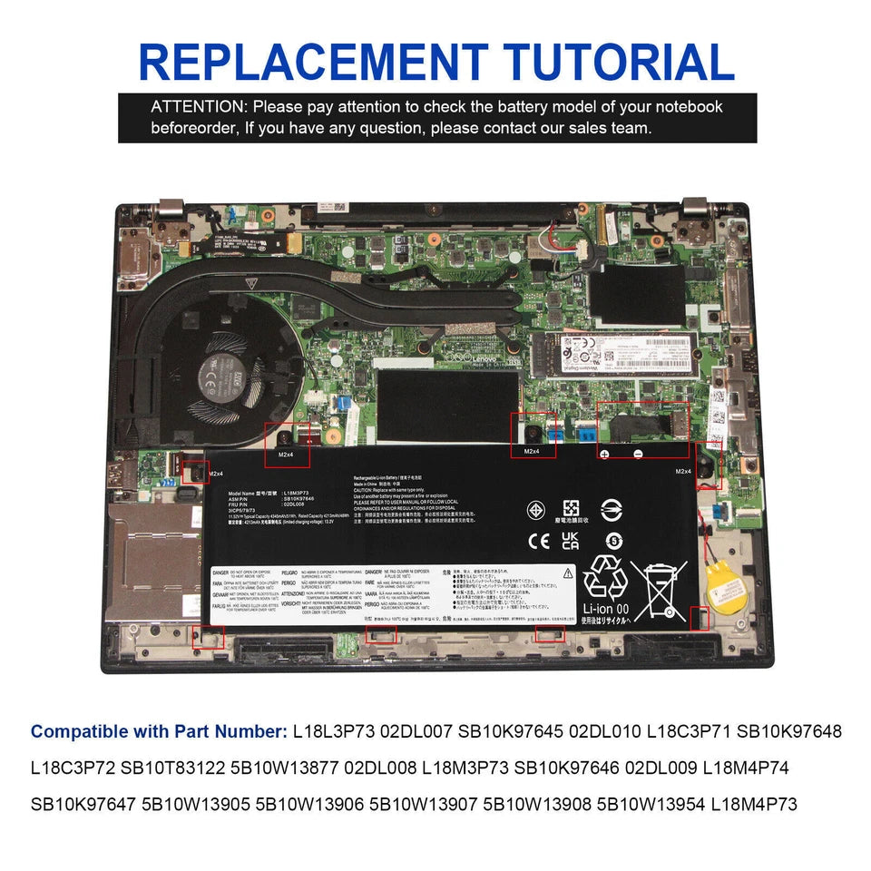 LENOVO 02DL008 SB10K97645 02DL007 SB10K97646 - L18L3P73 Genuine Original Laptop Notebook Battery